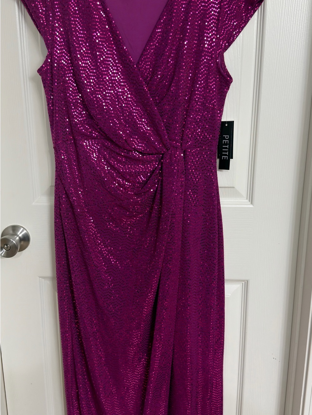 Sequin Wrap Midi Dress - Petite - Magenta